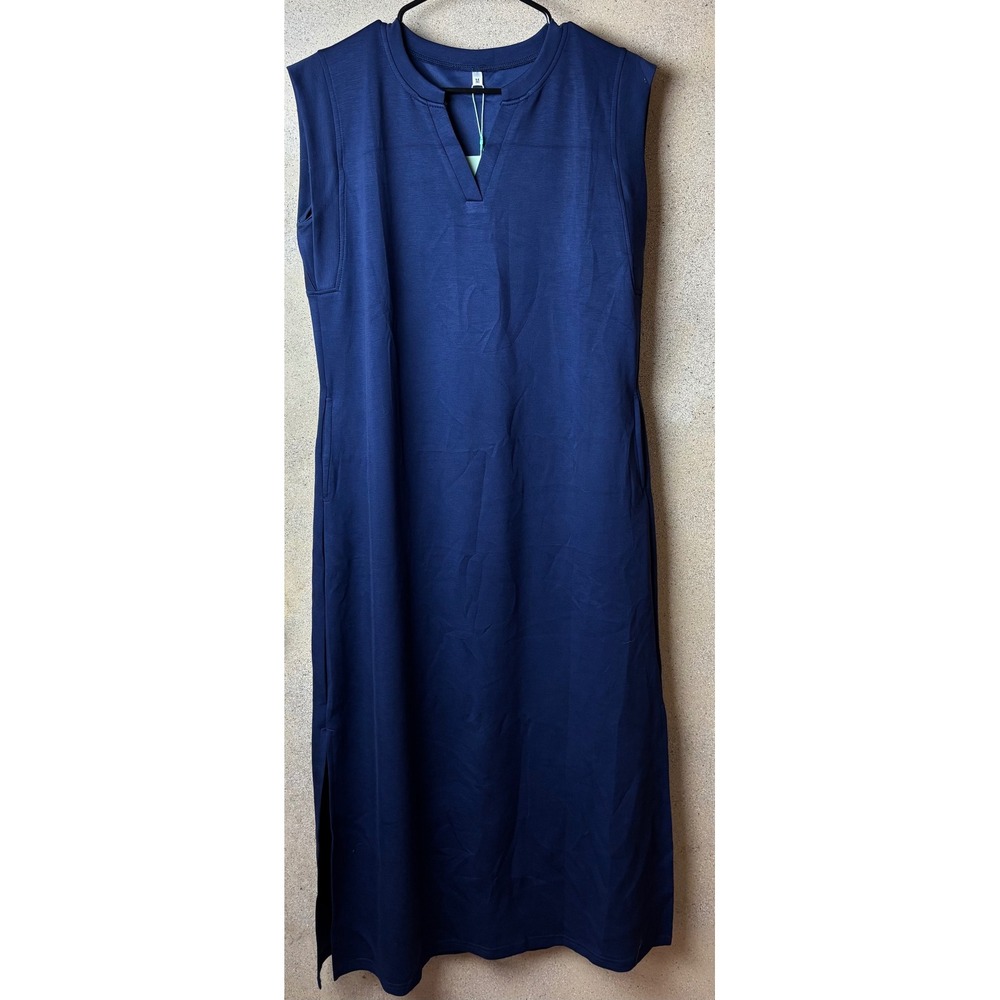 AUSELILY Navy Blue Maxi Dress Size M New With Tags Sleeveless Side Slits Pocket
